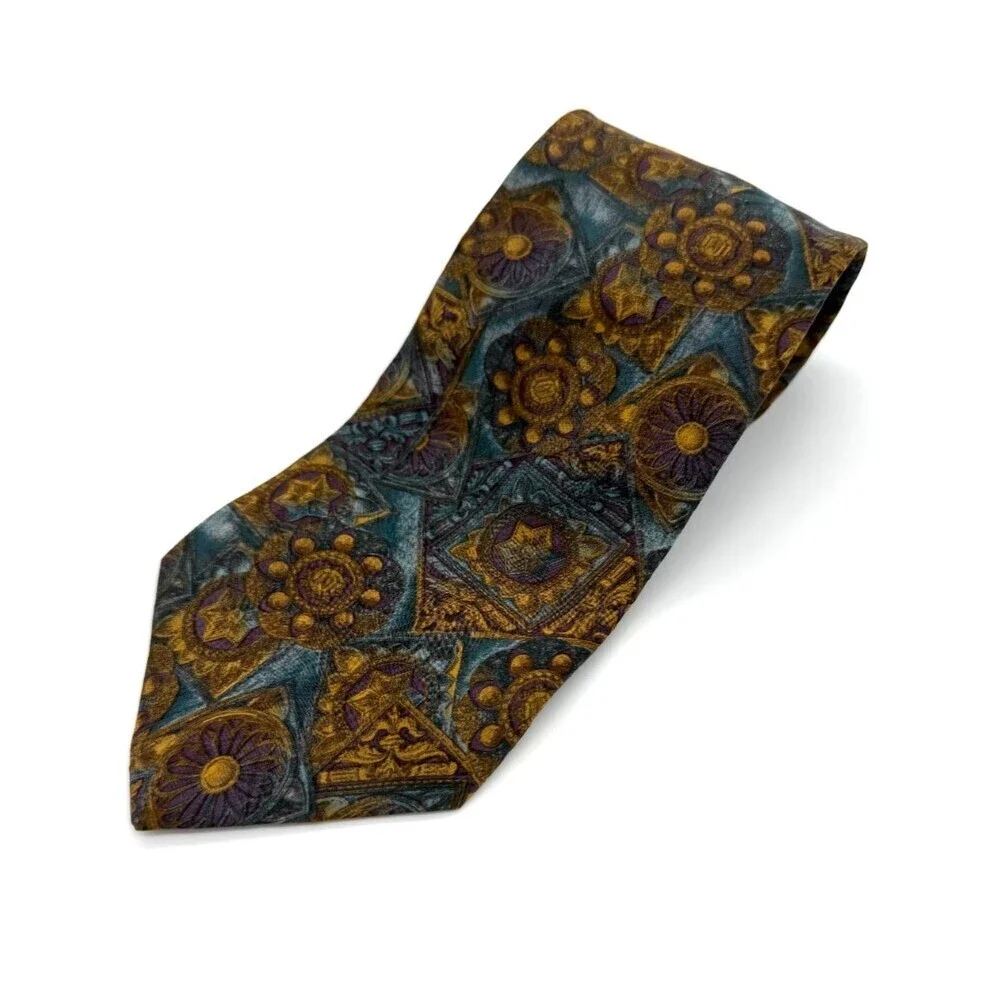 Vintage Emilio Pucci Geometric Handmade Silk Tie Medallion Eclectic Ornate Art